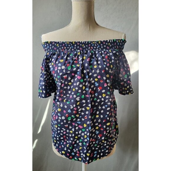J. Crew Womens 6 Off The Shoulder Top in Ratti Happy Cat Multicolored Polka Dot - Picture 3 of 16